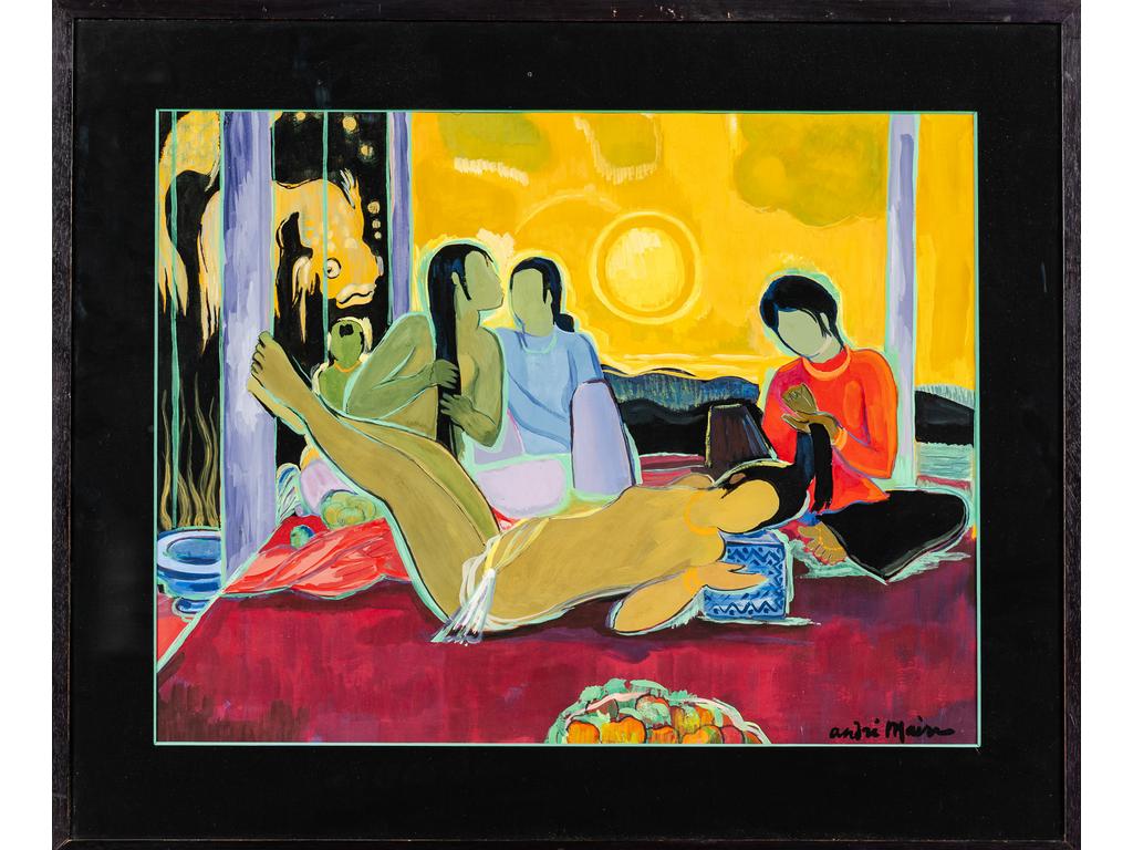 André MAIRE (1898-1984) : Prélassements. Gouache, signée. Dim : 49 x 63 cm.