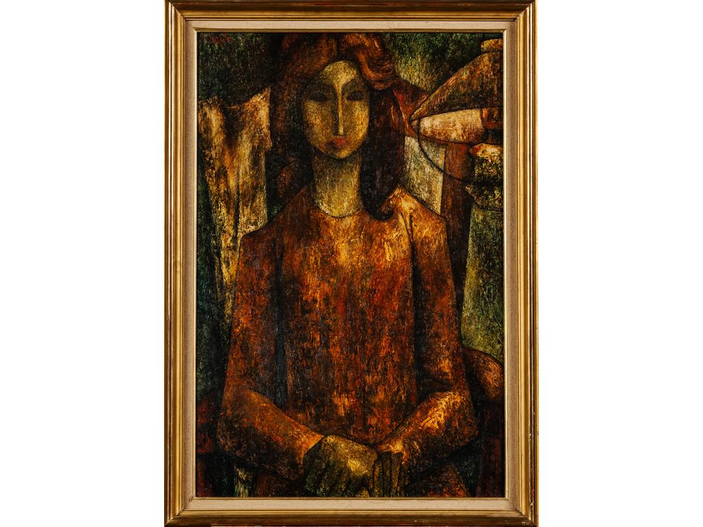 Francisco BAJEN (1912-2014) : Portrait de femme. Huile sur toile signée en haut à gauche. Dim : 81 x 54 cm.