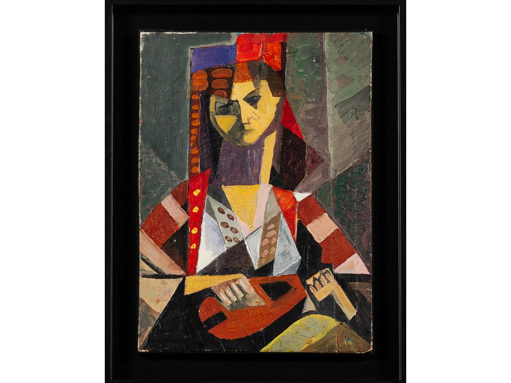 Armand MEFFRE (1929-2009) : La joueuse de mandoline. Toile, signée au dos. Dimensions : 33 x 24 cm