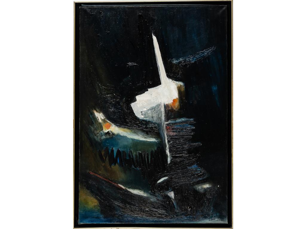 Geneviève LINE-JAGOT (1920 2001) : L'Elan. Huile sur toile signée en bas à droite. Titrée au dos et datée 1962. Dim : 130 x 88 cm.
