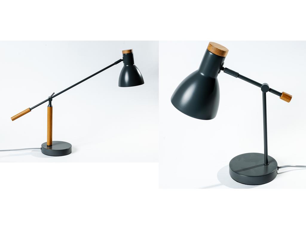 Deux lampes en métal gris et bois (une grande , une petite)