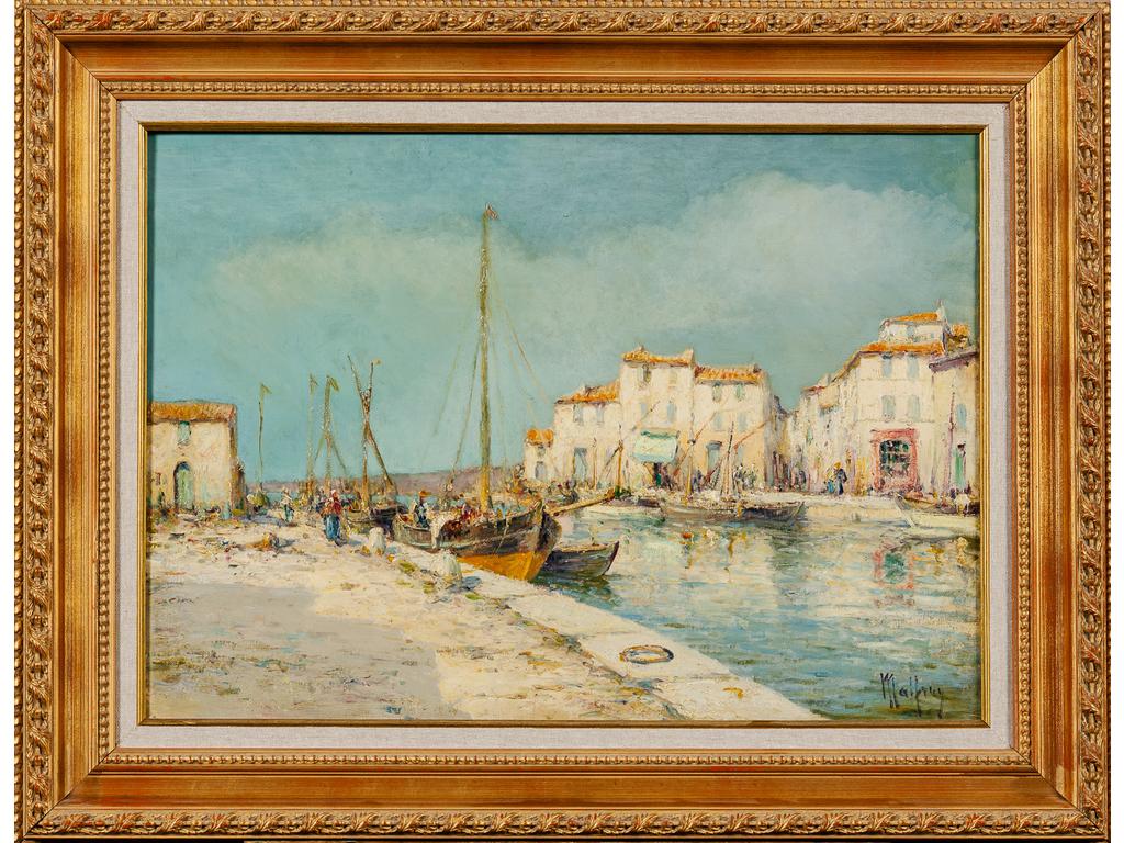 Henri MALFROY (1895-1944) : Canal aux Martigues. Huile sur toile signée en bas à droite. (Restaurations, rentoilé avec repeint). Dim : 46 x 65 cm.