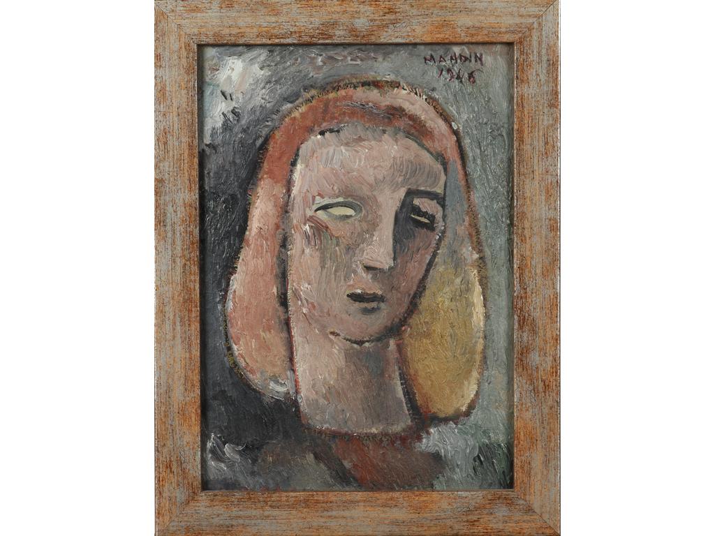 Richard MANDIN (1909-2002) : Portrait de jeune femme. Huile sur carton signée en haut à droite et datée 1946. Dim : 42 x 30 cm.