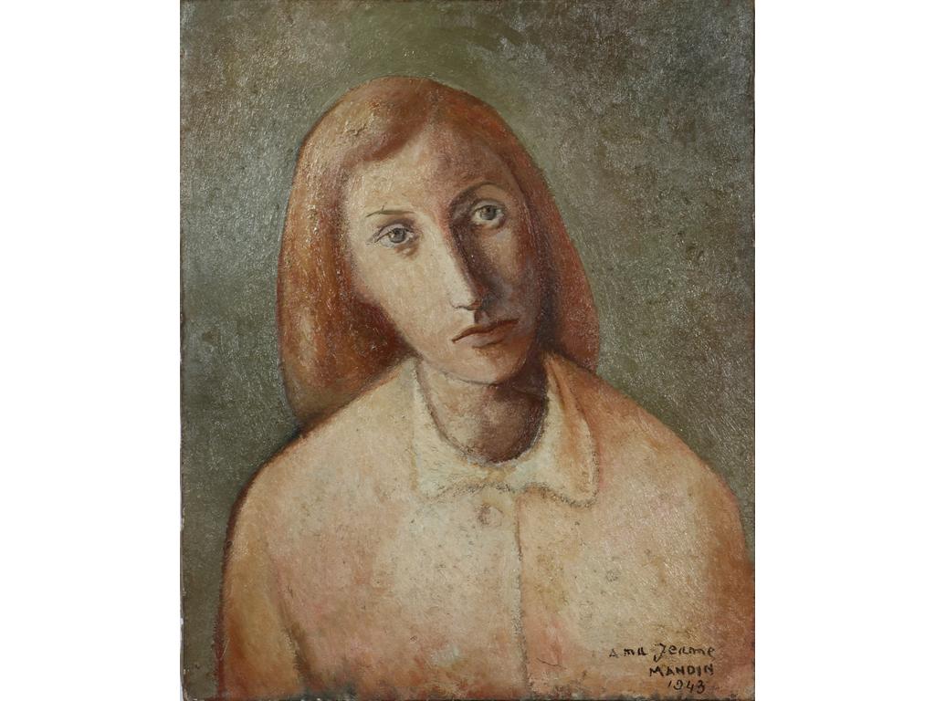 Richard MANDIN (1909-2002) : Portrait de Jeanne, épouse de l'artiste. Huile sur toile signée en bas à droite avec envoi, et daté 1943. (Sans cadre). Dim : 61 x 50 cm.