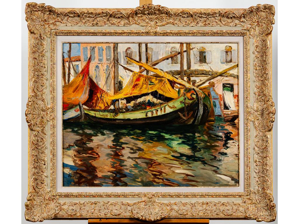 Louis ABEL-TRUCHET (1857-1918) : Le Grand canal de Venise. Huile sur toile signée en bas à droite et datée 1906. Dans un joli cadre Montparnasse. Dim : 60 x 73 cm.