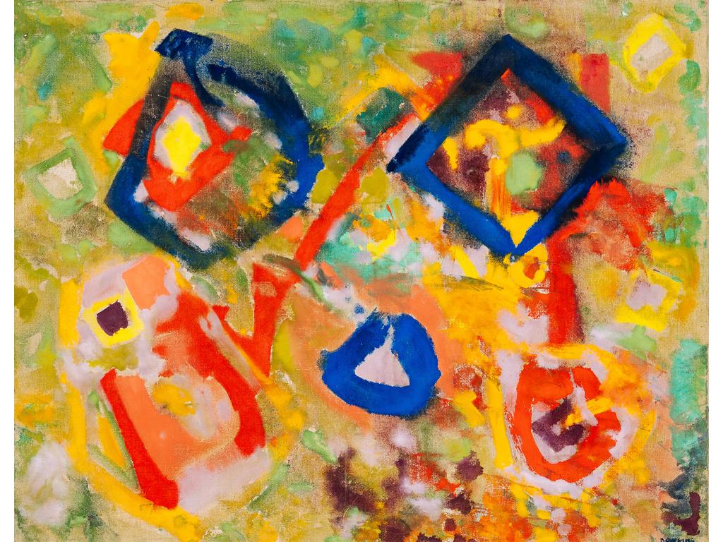 Joe DOWNING (1925-2007) : composition abstraite. Huile sur toile signée en bas à droite.  Dim : 73 x 92 cm. Provenance : atelier de l'artiste à Ménerbes dans le Lubéron.