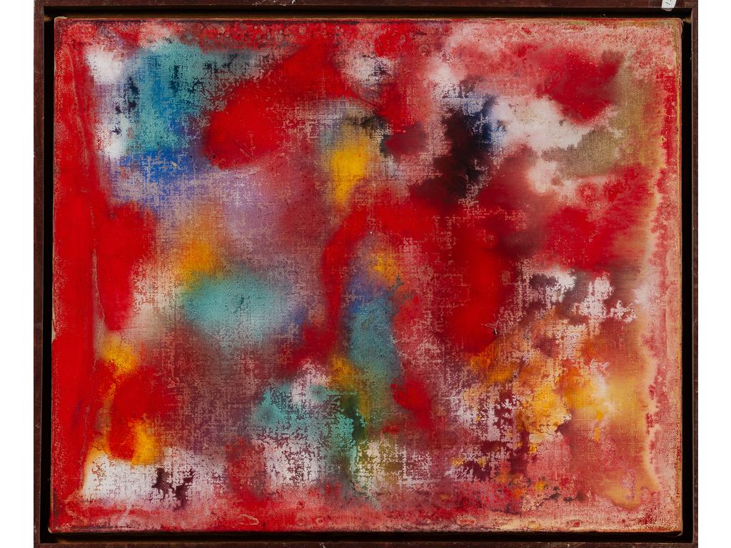 Joe DOWNING (1925-2007) : Composition abstraite rouge. Huile sur toile. Non-signée. Dim. : 60x74cm. Provenance : atelier de l'artiste à Ménerbes dans le Lubéron.
