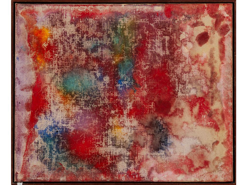 Joe DOWNING (1925-2007) : Composition en rouge. Huile sur toile non signée. Dim : 96 x 129 cm.  Provenance : atelier de l'artiste à Ménerbes dans le Lubéron.