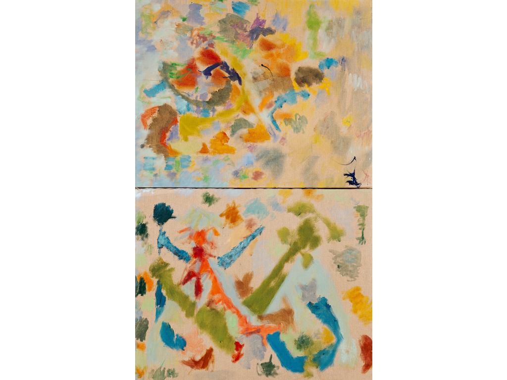 Joe DOWNING (1925-2007) : Compositions. Paire d'huiles sur toile non signées. Dim : 73 x 93 cm. Provenance : atelier de l'artiste à Ménerbes dans le Lubéron.