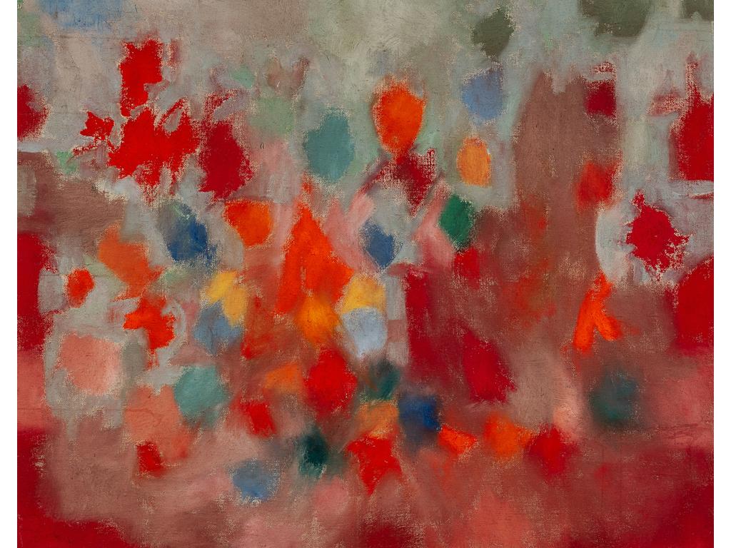 Joe DOWNING (1925-2007) : Compositions abstraites. Deux huiles sur toile, formant paire, non signées. Dim : 65 x 81 cm. Provenance : atelier de l'artiste à Ménerbes dans le Lubéron.