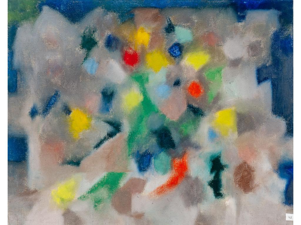 Joe DOWNING (1925-2007) : Composition abstraite. Huile sur toile. Non signée. Dim : 65 x 81 cm. Provenance : atelier de l'artiste à Ménerbes dans le Lubéron.