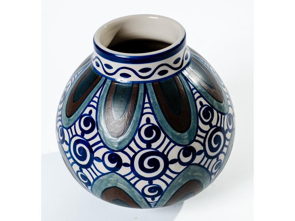 KERAMIS : Vase boule en grès émaillé. Signé et numéroté D 654 et 894. Bon état. Hauteur : 21 cm.