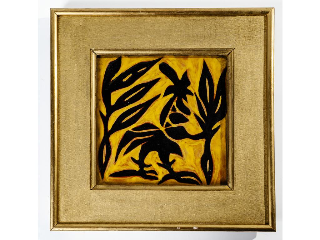 (D'après) Jean LURCAT, à San Vicens : Carreau en terre cuite émaillée. Dim : 20 x 20 cm. (traces de dorure du cadre sur le carreau)