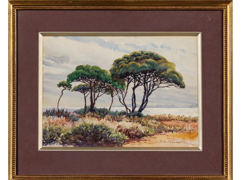 Pierre DE CHAMPEVILLE (1885-1950) : La presqu'île de Giens. Aquarelle signée en bas à droite. Dim : 19 x 26 cm.