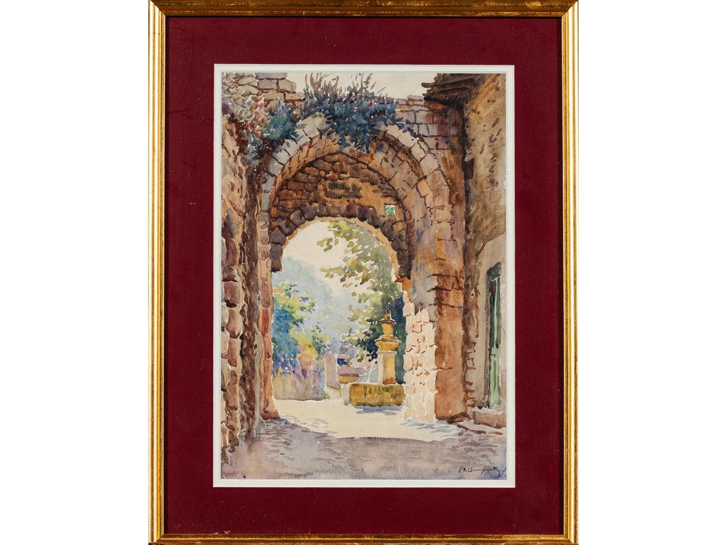 Pierre DE CHAMPEVILLE (1885-1950) : Le Beaucet. Aquarelle signée en bas à droite. Dim : 33 x 23 cm.