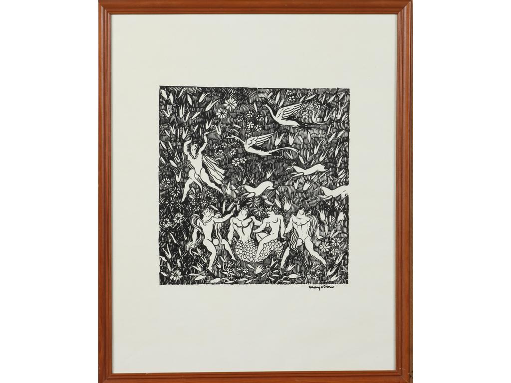 Jean MAYODON (1893-1967)  : Scène bucolique. Estampe signée en bas à droite. Dim feuille : 49 x 39 cm.