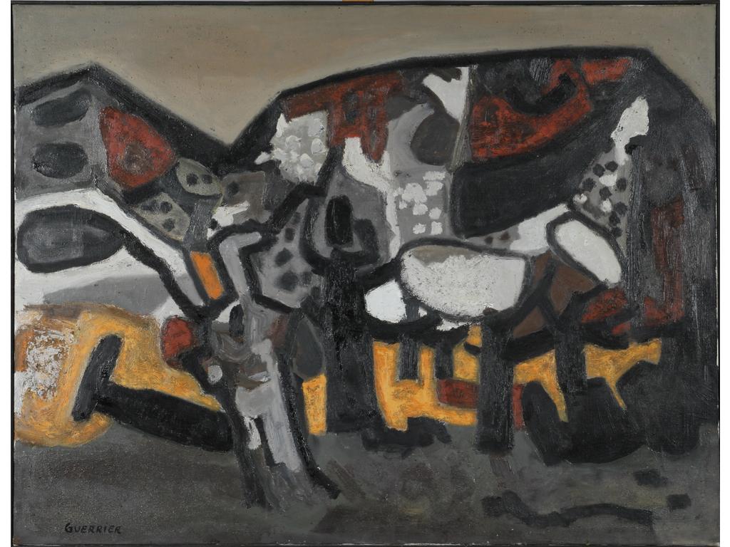 Raymond GUERRIER (1920-2002) : Alpilles. Huile sur toile signée en bas à gauche. Dim : 89 x 115 cm.