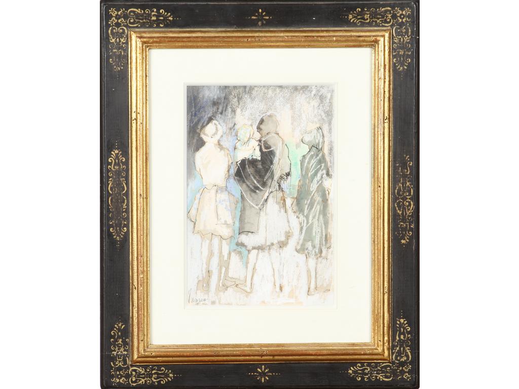 Jean JANSEM (1920-2013) : Personnages de dos. Dessin. Technique mixte signée en bas à gauche. Dim : 26,5 x 17,5 cm.