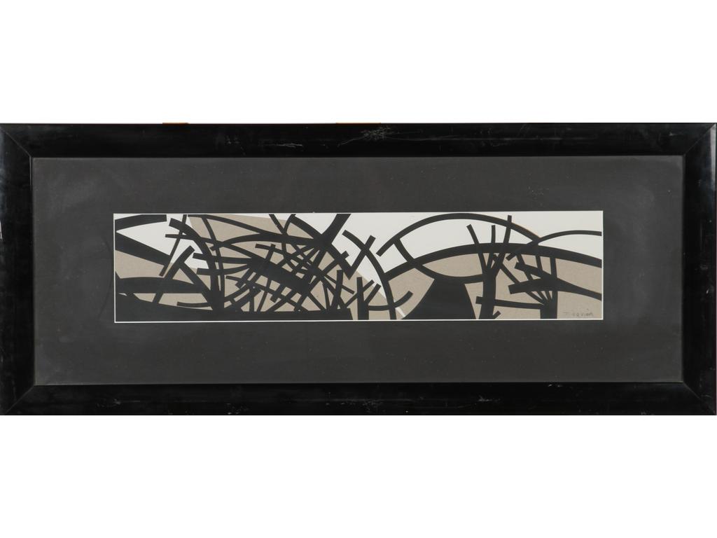 Michel TRINQUIER (1931) : Composition. Découpage et collage. Signé en bas à droite. Dim : 12,5 x 57 cm.
