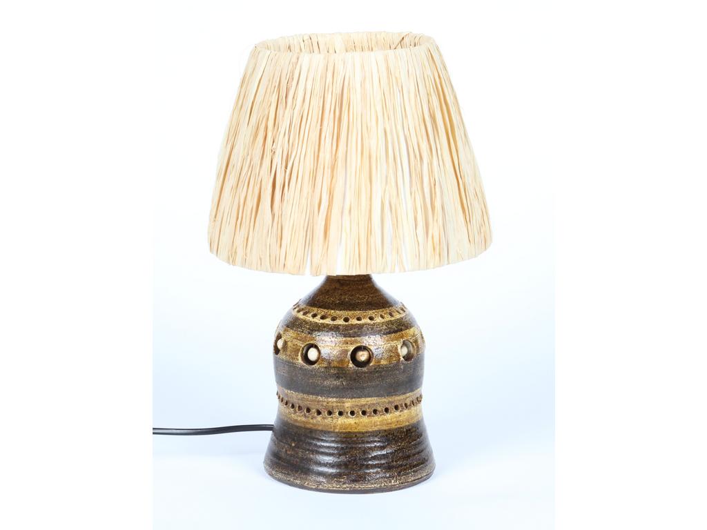 Georges PELLETIER : Petite lampe en terre cuite chamottée, à décor ajouré. Non signé. Hauteur : 18.5 cm. Bon état.