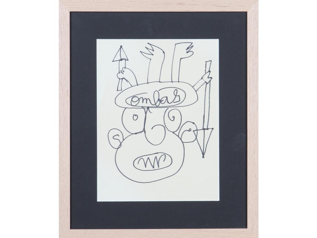 Robert COMBAS (1957) : Autoportrait. Dessin à l'encre signé au milieu. Dim : 26.5 x 20 cm