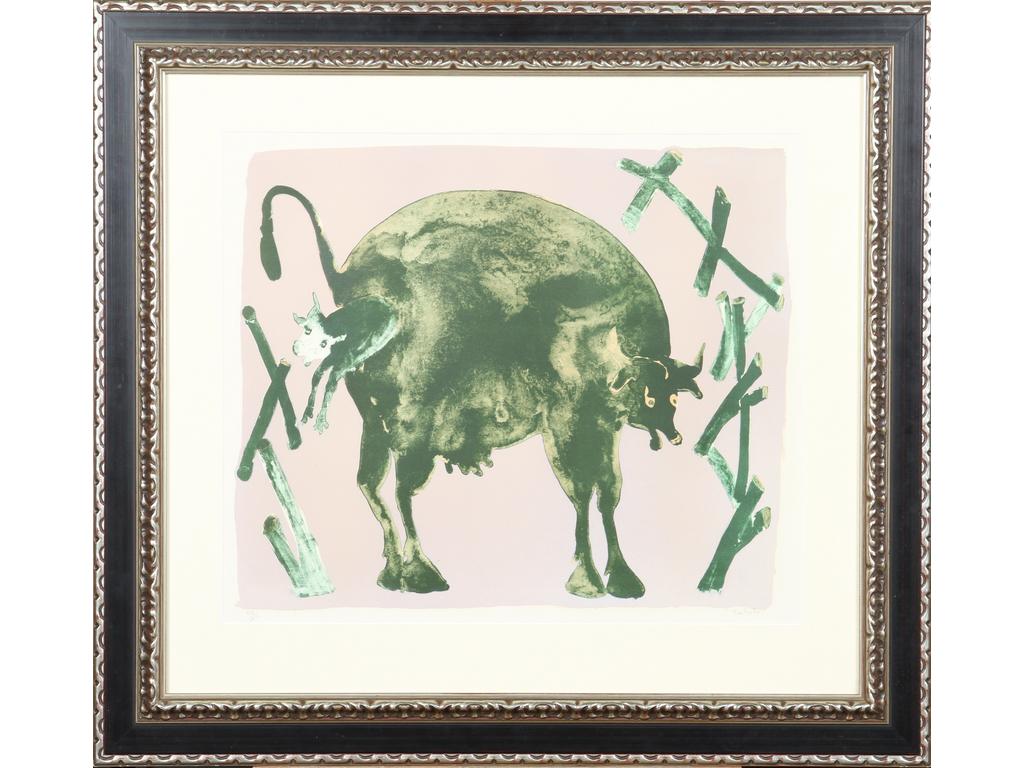 Francisco TOLEDO : Le vêlage. Lithographie, numérotée 52/100 et signée dans la marge. Dimensions : 49 x 57 cm