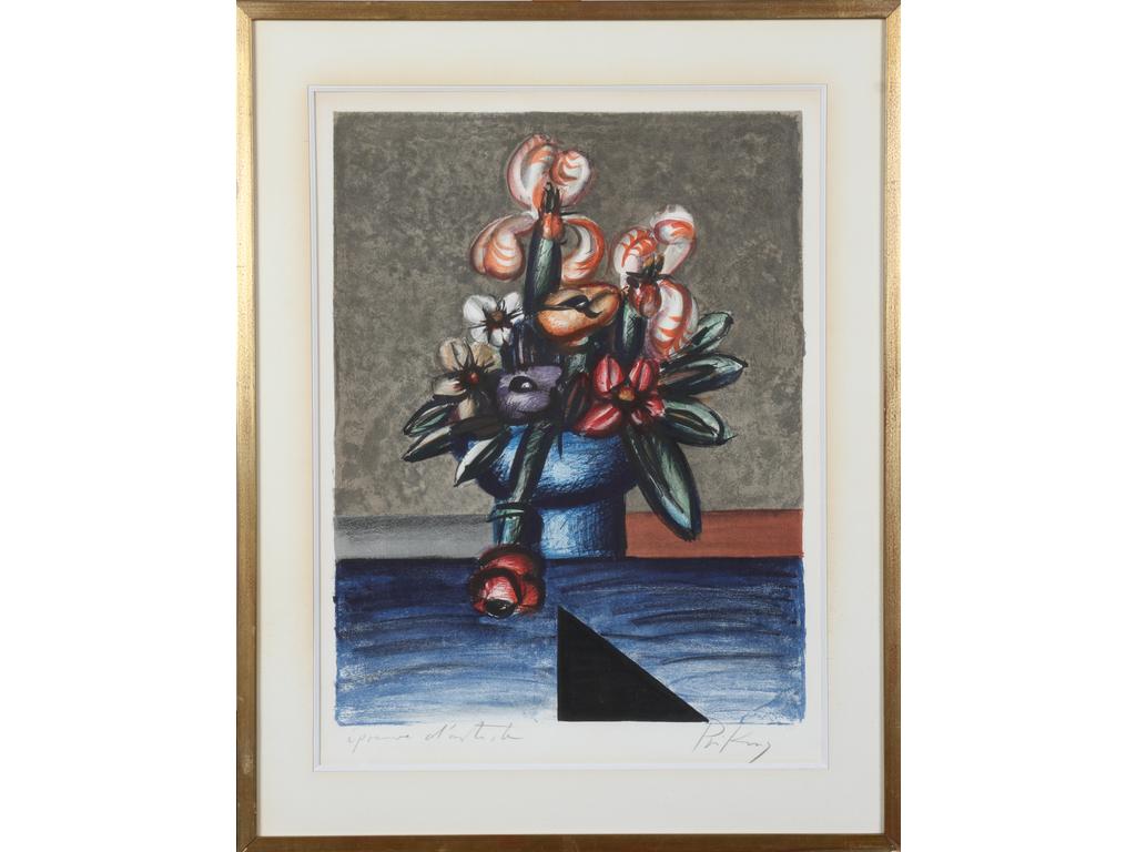 Franz PRIKING (1929-1979) : Bouquet de fleurs. Lithographie en couleur. Epreuve d'artiste. Signée en bas à droite au crayon sur la marge. Dim. 70x53 cm.