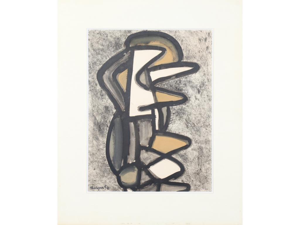 MARYAN (1927-1977): Composition. Technique mixte sur papier signée en bas à gauche et datée 56. Dim: 64x48cm.