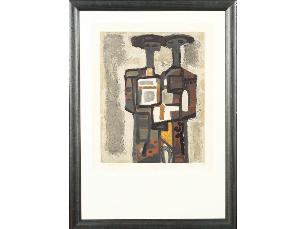 Raymond GUERRIER (1920-2002) : Le couple. Lithographie, épreuve d'artiste, signée en bas à gauche au crayon. (petites taches).  Dim. (à vue) : 56x46 cm.