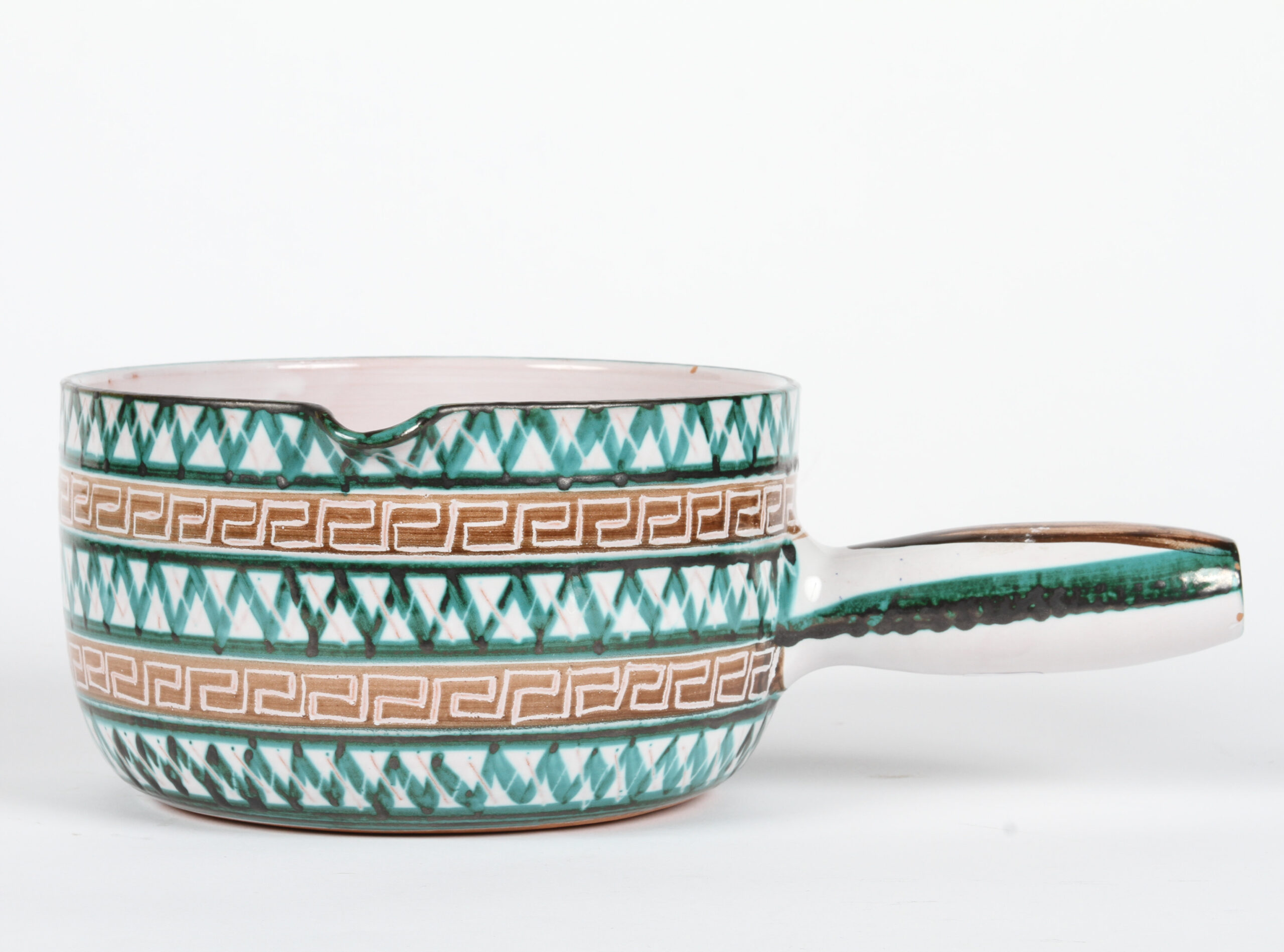 Robert PICAULT (1919 - 2000) : Poêlon en céramique émaillée. Signé du monogramme R.P. Dim : Hauteur 11.5 cm, diamètre 20 cm.