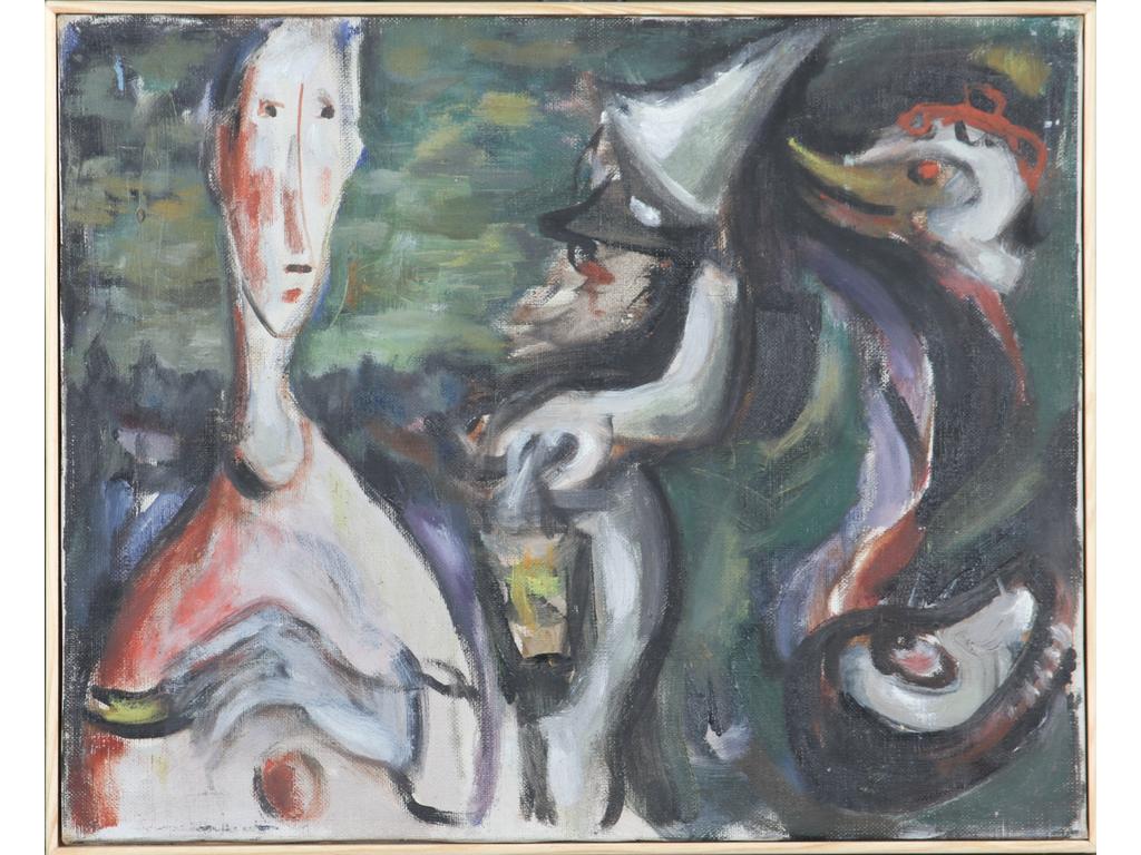Robert DROULERS (1920-1994) : Carnaval. Huile sur toile. Dim. : 32,5x40,5cm.