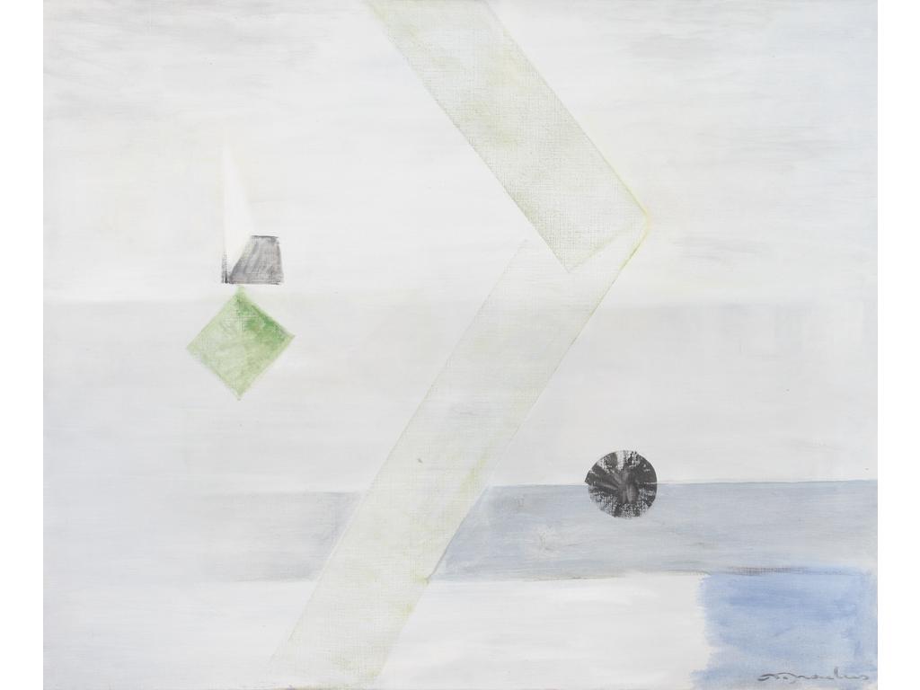 Robert DROULERS (1920-1994) : Composition géométrique. Huile sur toile, signée bas à droite. Dim. : 60x73cm. Etiquette 1976 à Aix au revers.