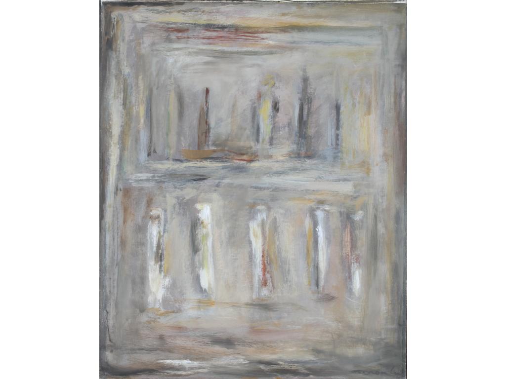Robert DROULERS (1920-1994) : Dix Silhouettes. Huile sur papier marouflé sur toile, signée bas à droite. Signée au dos et située à Saint Rémy. Dim. : 99x81cm.
