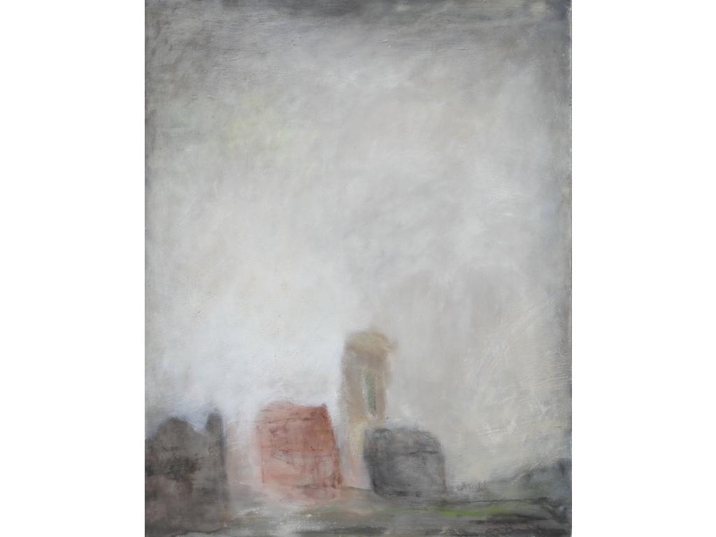 Robert DROULERS (1920-1994) : Maisons. Huile sur toile, signée bas à droite. Dim. : 91x73cm. Datée 1989 au dos.