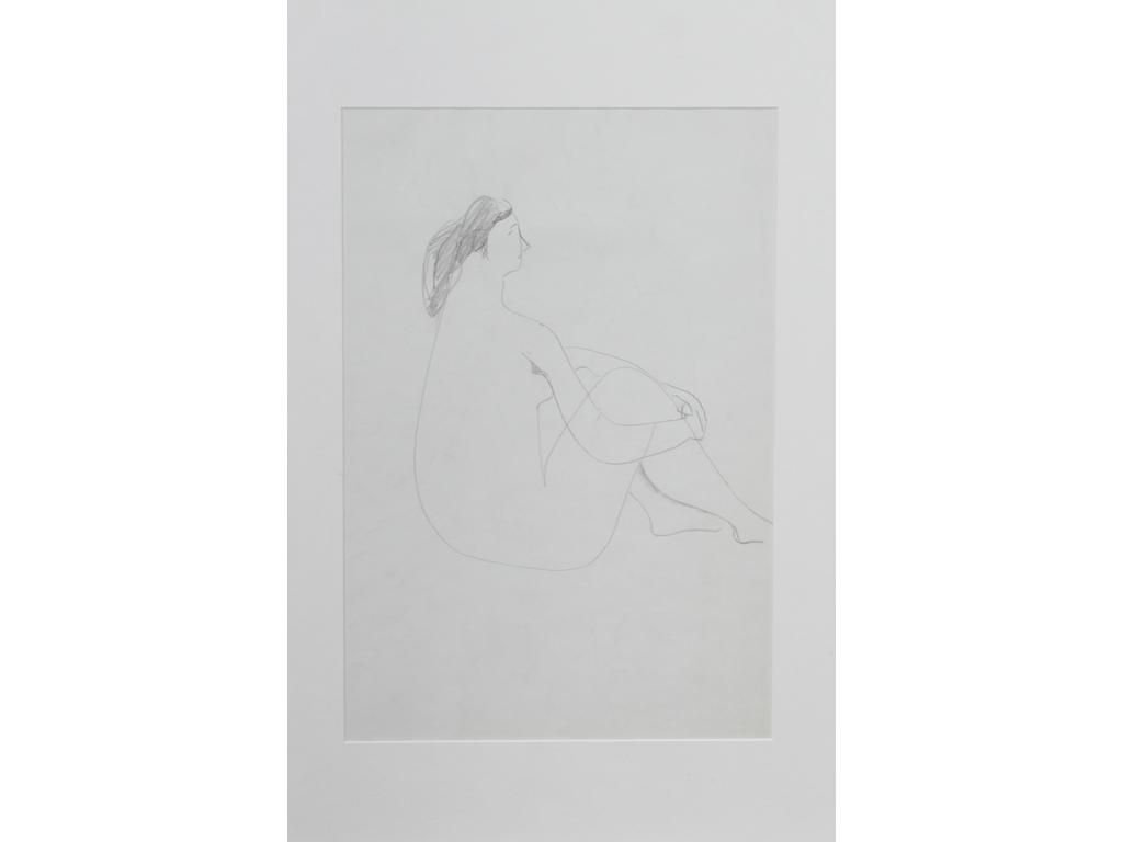 Robert DROULERS (1920-1994) : Nu assis. Dessin au crayon. Dim. : 43x29cm.