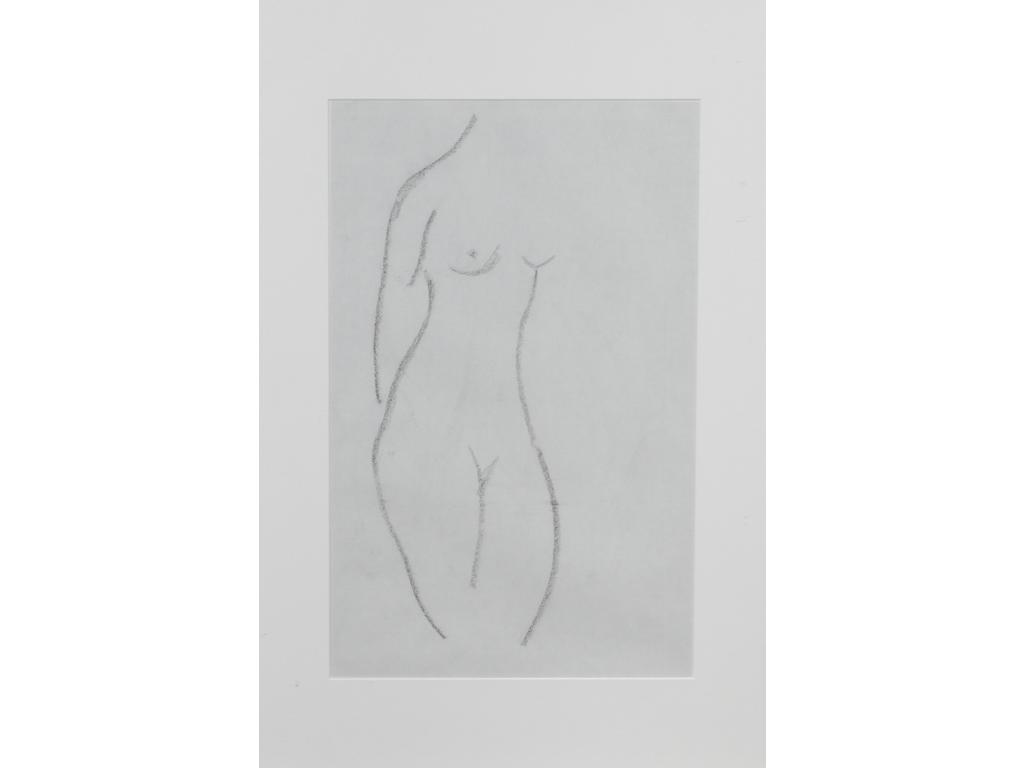 Robert DROULERS (1920-1994) : Nu debout. Dessin au fusain recto/verso. Dim. : 43x27cm.