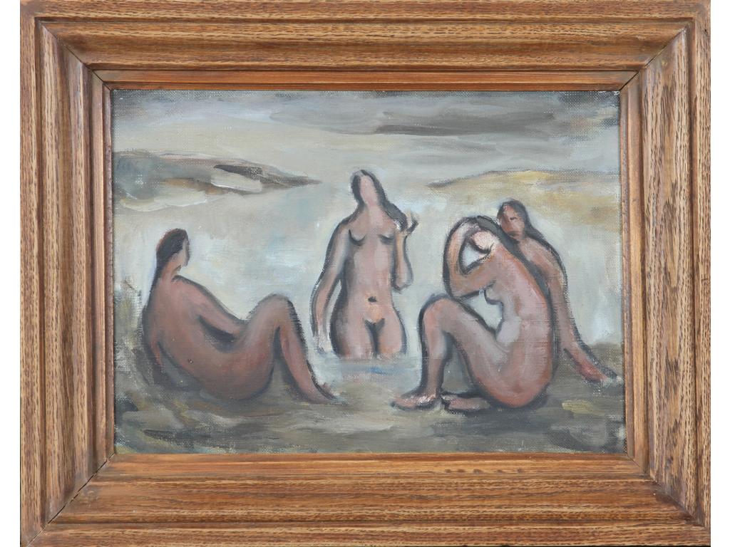 Robert DROULERS (1920-1994) : Les Baigneuses. Huile sur toile, non signée. Dim. : 23,5x32,5cm.