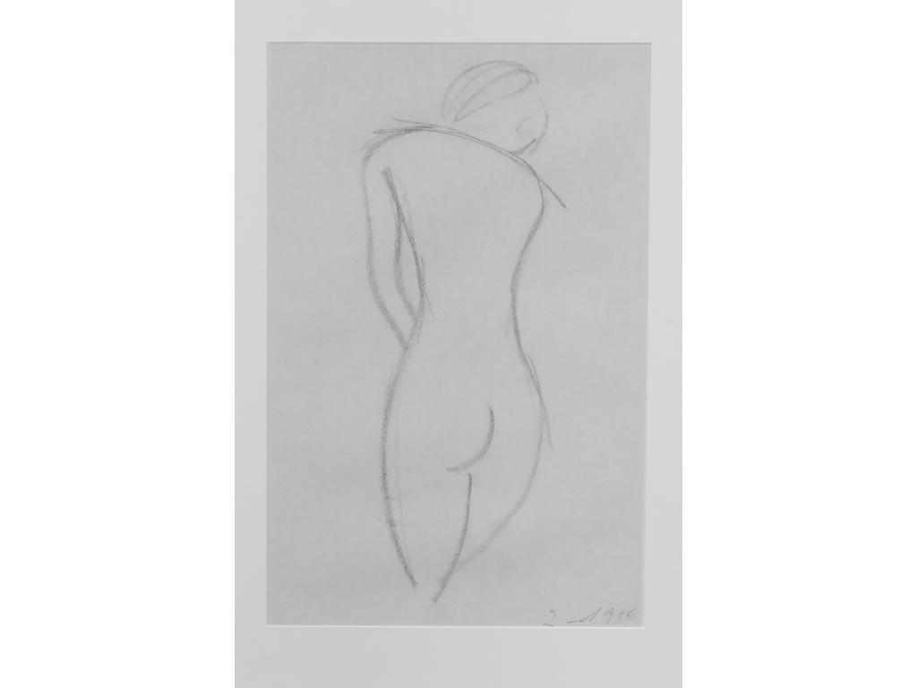Robert DROULERS (1920-1994) : Nu de dos. Dessin au fusain, signé et daté bas droite 1956. Dim. : 45x29cm. Au verso : une étude de nu debout.