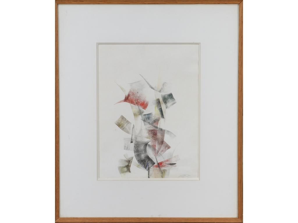 Robert DROULERS (1920-1994) : Composition. Rouleau et aquarelle, monogrammé bas droite. Dim. : 30x22,5cm.