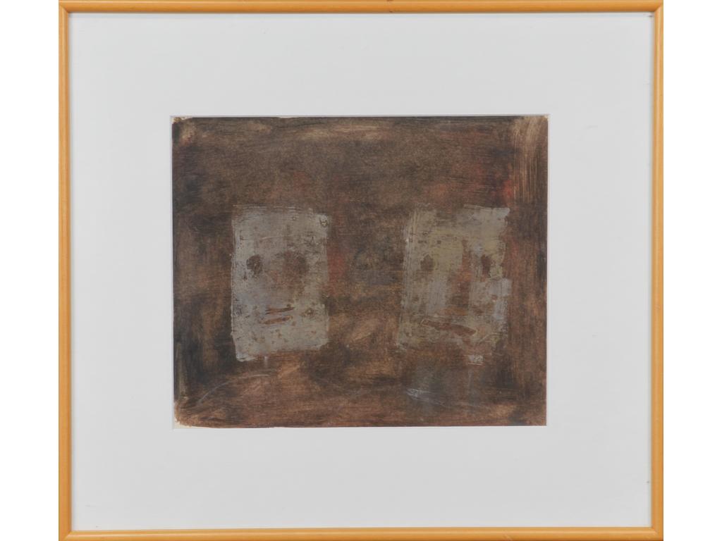 Robert DROULERS (1920-1994) : Deux masques. Huile sur papier. Dim. : 22x26cm.