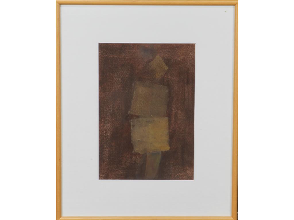 Robert DROULERS (1920-1994) : Composition. Huile sur papier, signée bas droite. Dim. : 26x18cm.