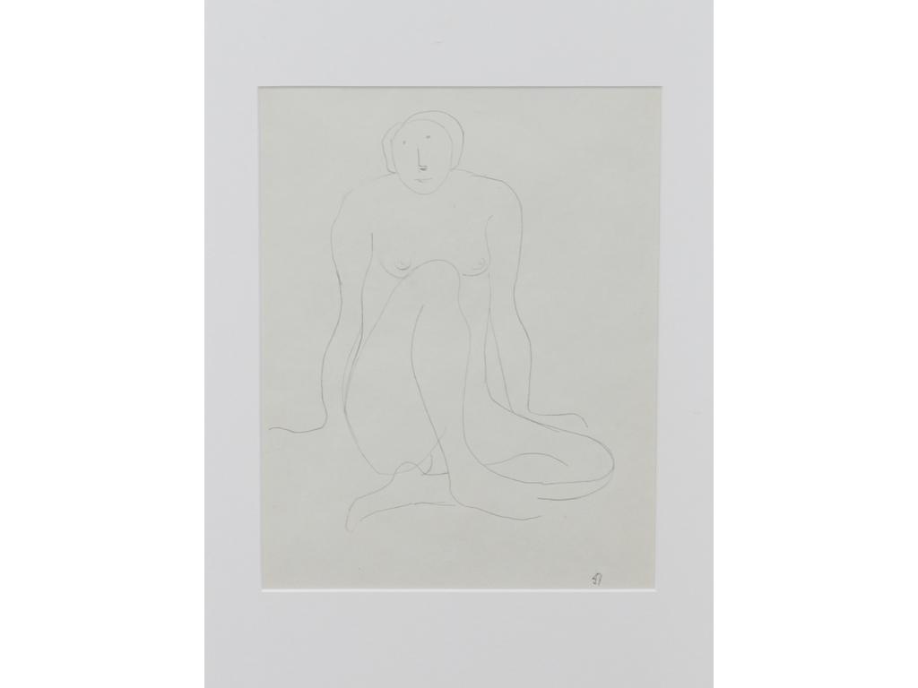 Robert DROULERS (1920-1994) : Nu assis. Dessin au crayon. Daté bas droite 54. Dim. : 26x20cm.