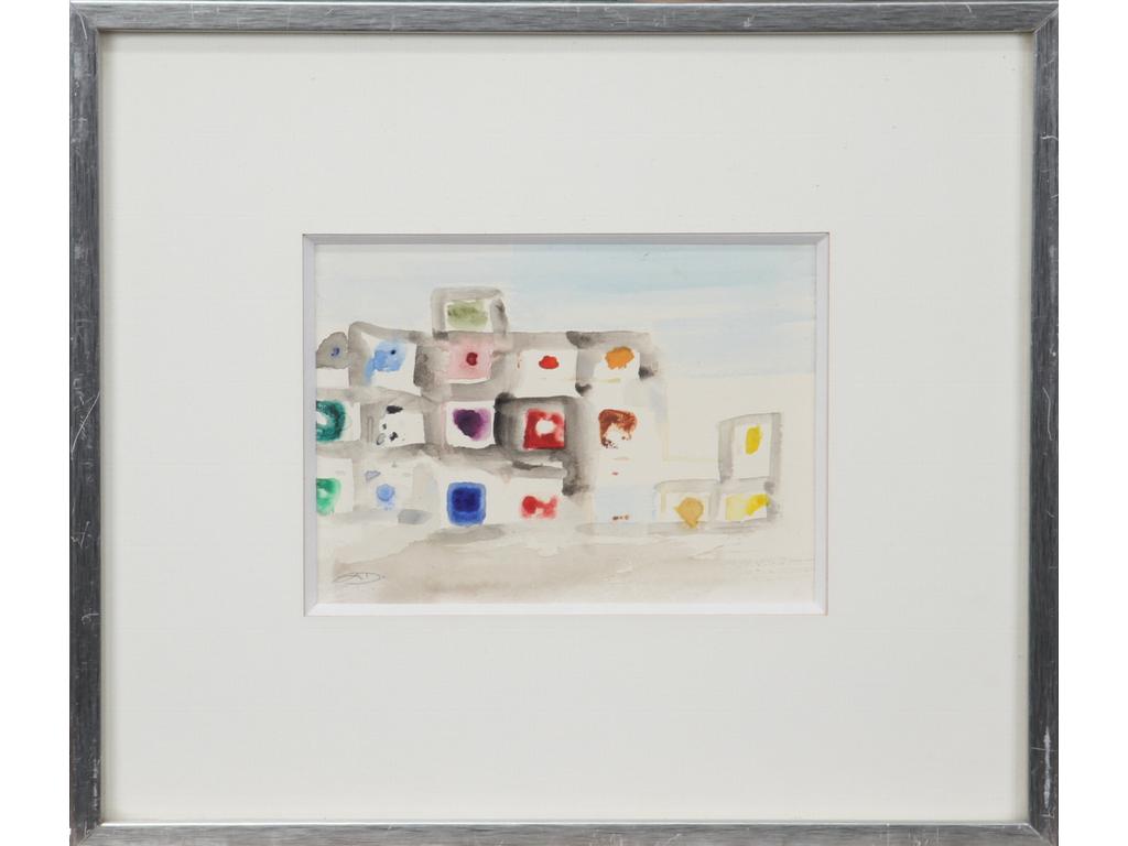 Robert DROULERS (1920-1994) : Composition. Aquarelle, monogrammée bas gauche. Dim.: 11x15,5cm.