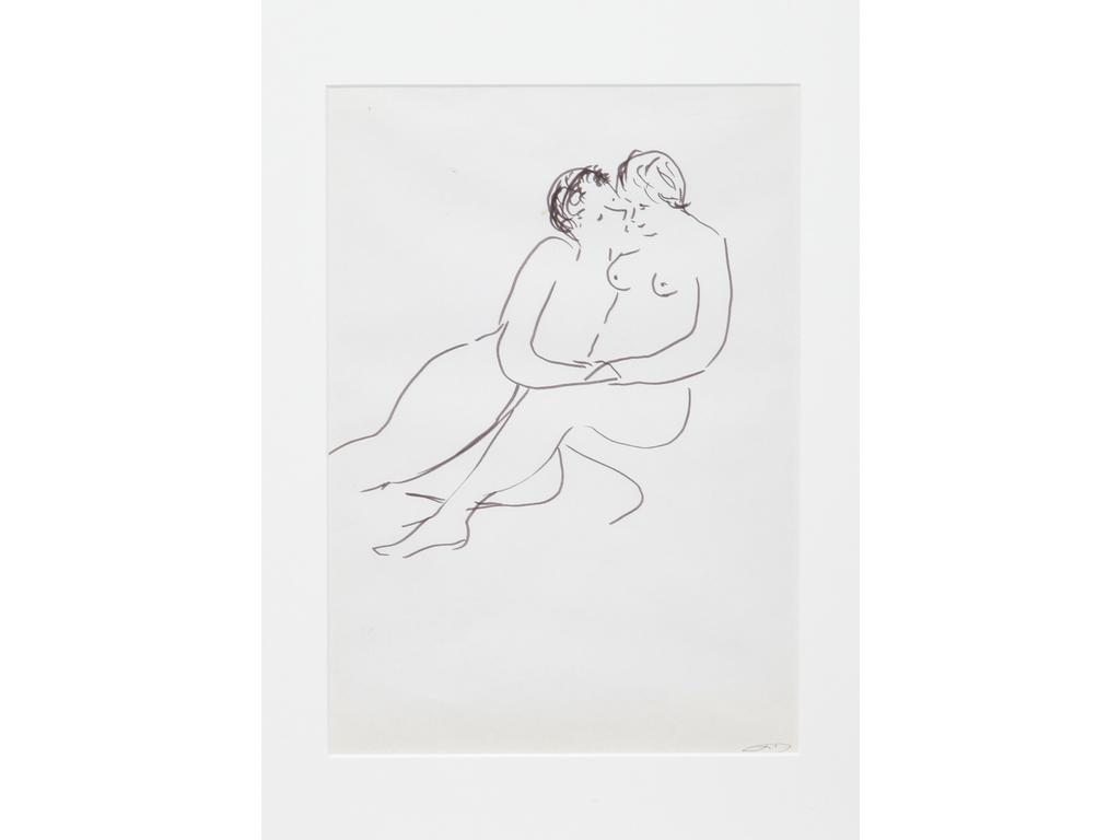 Robert DROULERS (1920-1994) : Couple enlacé. Dessin à l'encre, monogrammé bas droite. Dim. : 28,5x20cm.