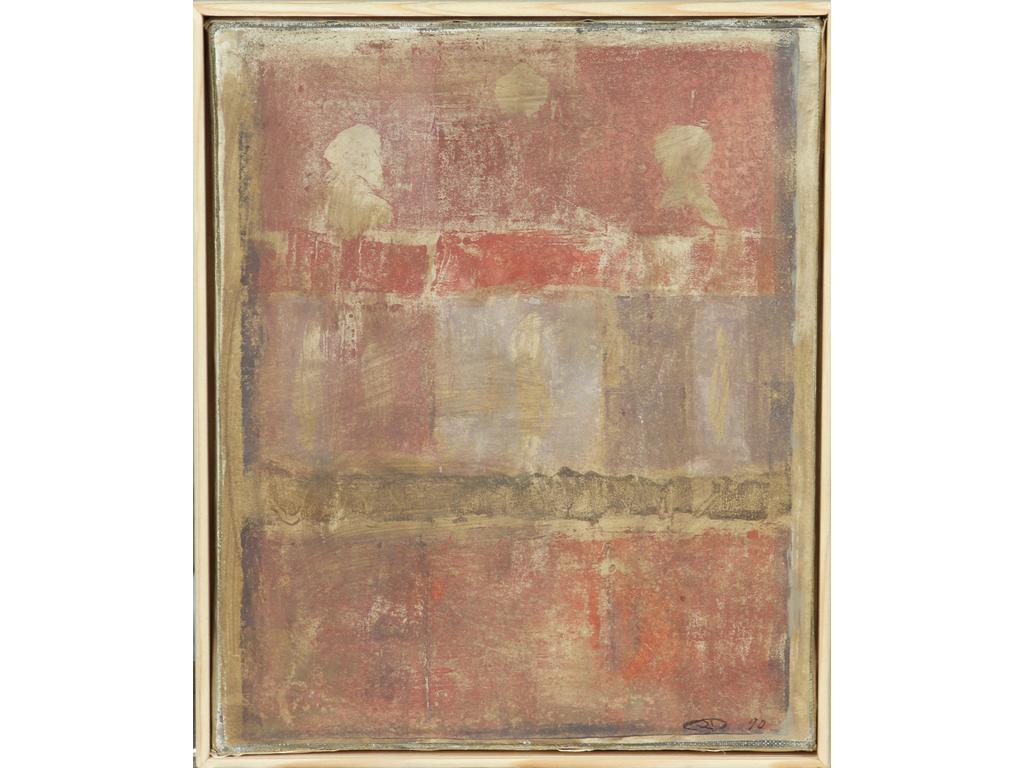 Robert DROULERS (1920-1994) : Composition. Huile sur toile, monogrammée bas droite et datée 90. Signée et située à Saint Rémy au verso. Dim. : 23x18cm.