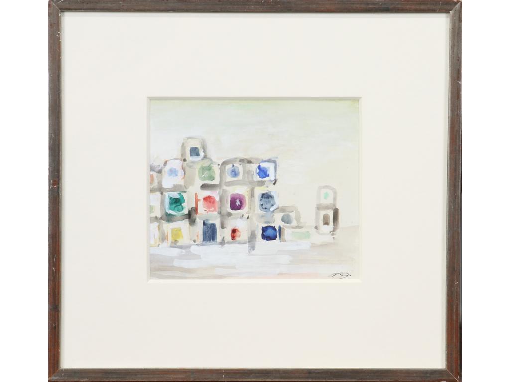 Robert DROULERS (1920-1994) : Composition. Aquarelle, monogrammée bas droite. Dim, : 16x14cm.