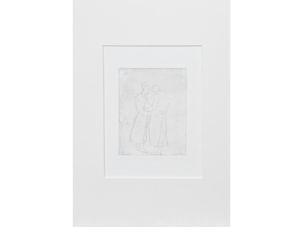 Robert DROULERS (1920-1994) : La Rencontre. Eau-forte, monogrammée bas droite. Dim. : 11,5x9cm.