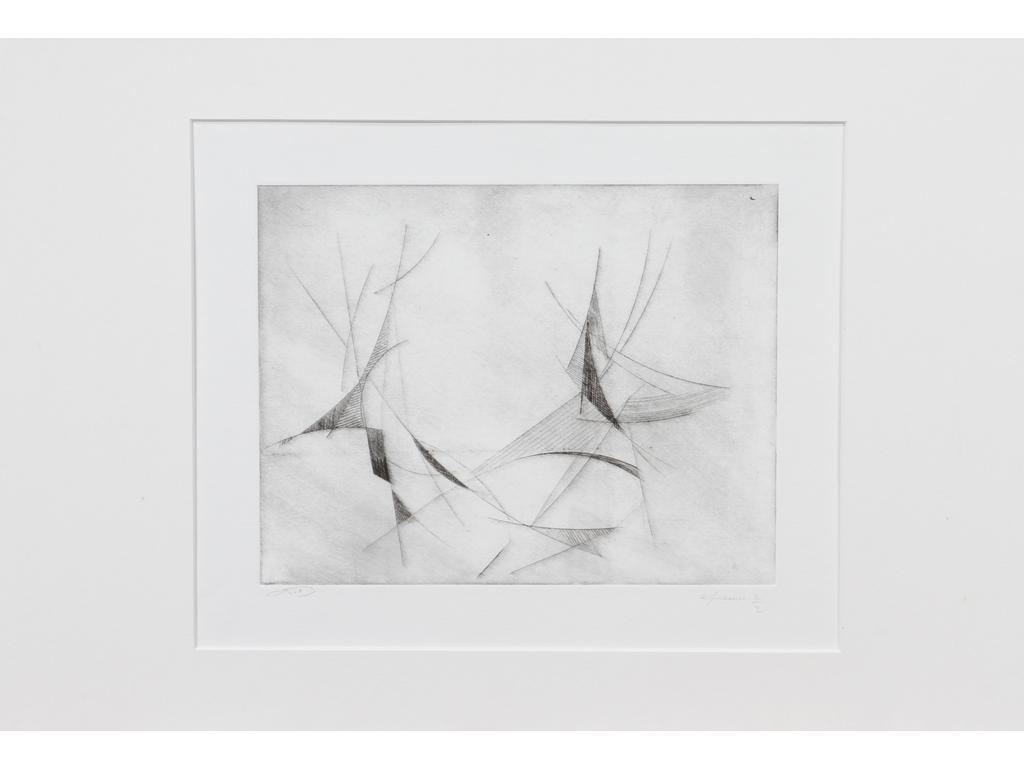 Robert DROULERS (1920-1994) : Composition. Eau-forte, monogrammée bas gauche. Dim. : 18x23,5cm.