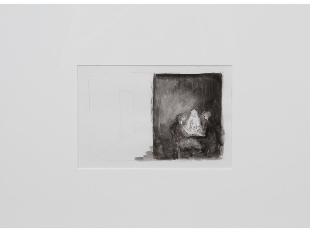 Robert DROULERS (1920-1994) : Le Dîner à la bougie. Dessin et lavis. Dim. : 12,5x19cm.