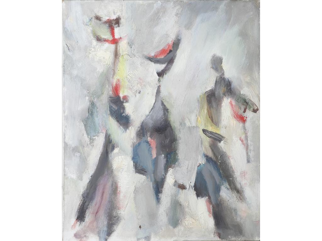 Robert DROULERS (1920-1994) : Composition lyrique. Huile sur toile, non signée. Dim. : 46,5x38,5cm.